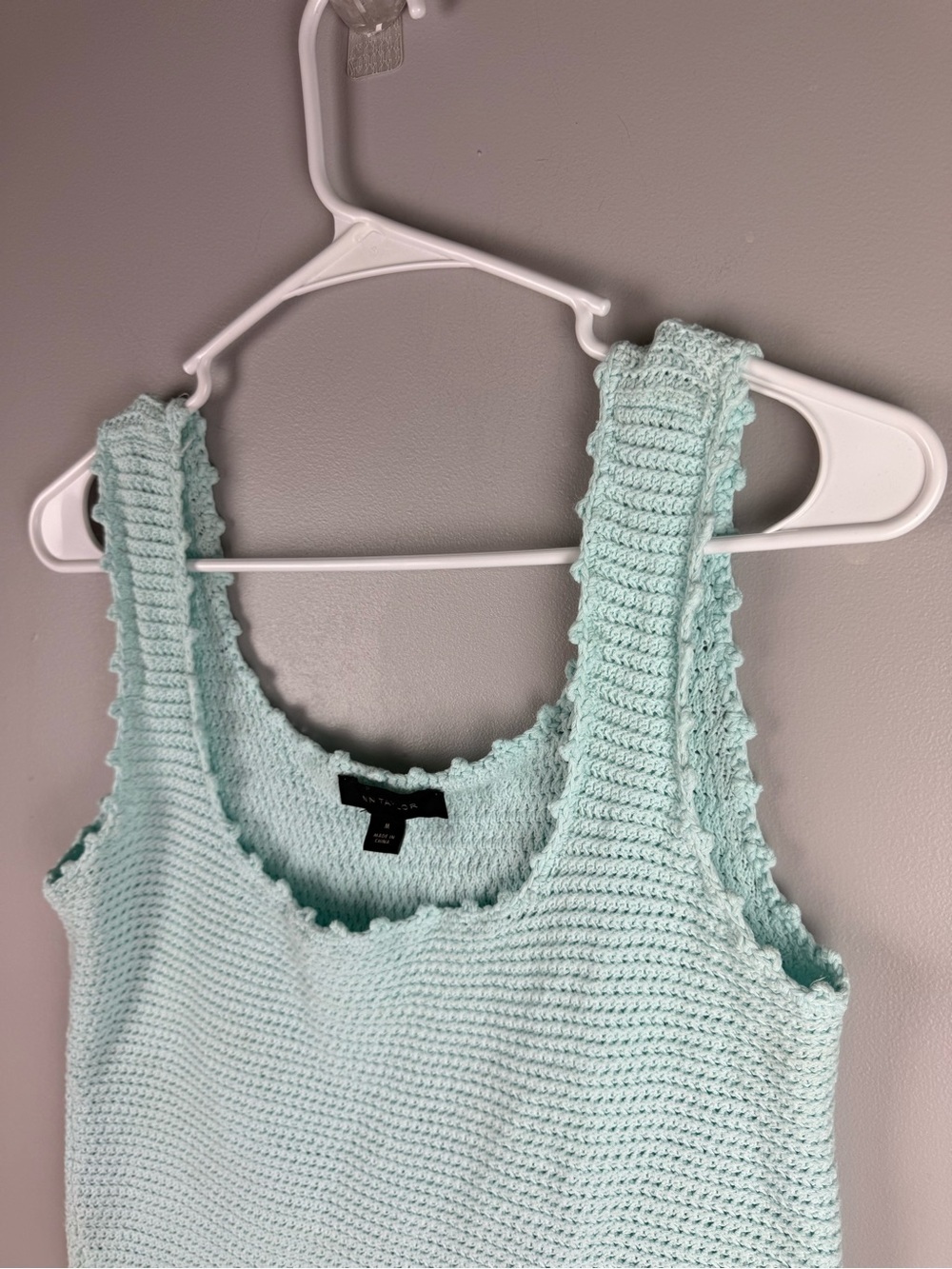 Ann Taylor Women’s Light Blue Crochet Tank Top SZ M 100% Cotton Boho Cottagecore